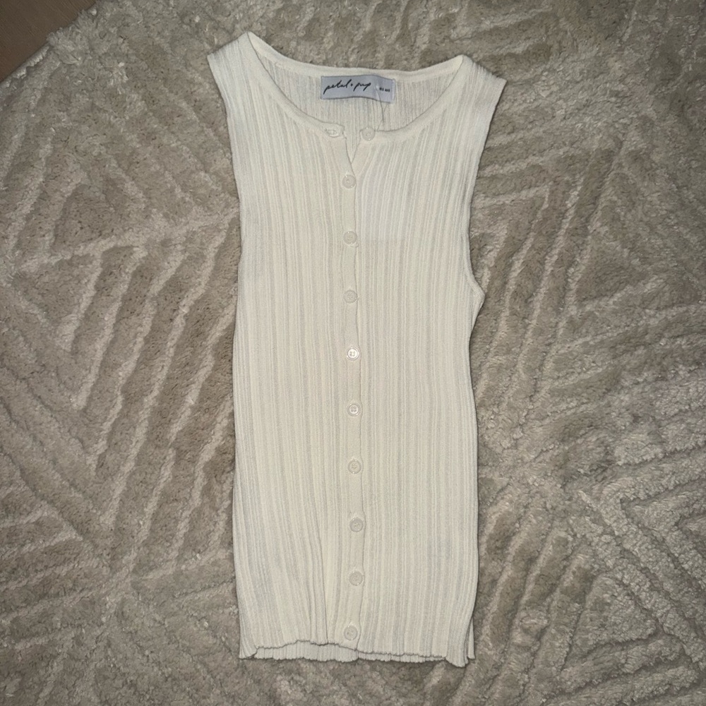 NWT Petal & Pup White Ribbed Button-Down Top